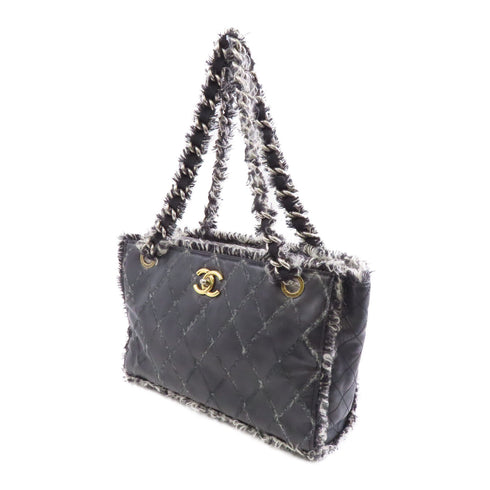 CHANEL Quilted CC SHW Chain Shoulder Bag Calfskin Leather Black v2