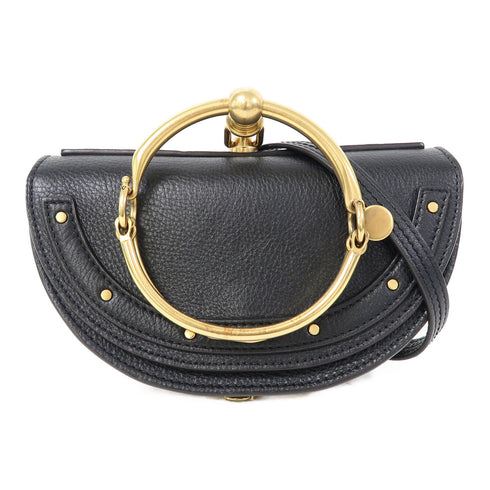 Chloe GHW Nile Bracelet 2 Way Shoulder Bag Calfskin Leather Black
