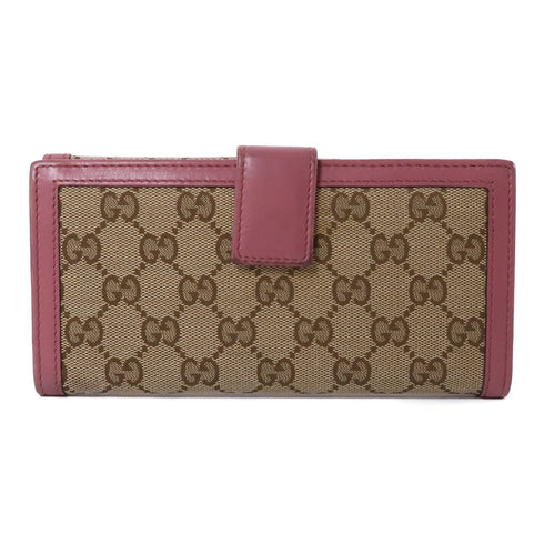 GUCCI GG GHW Interlocking Long Wallet 282426 Canvas Leather Brown Pink