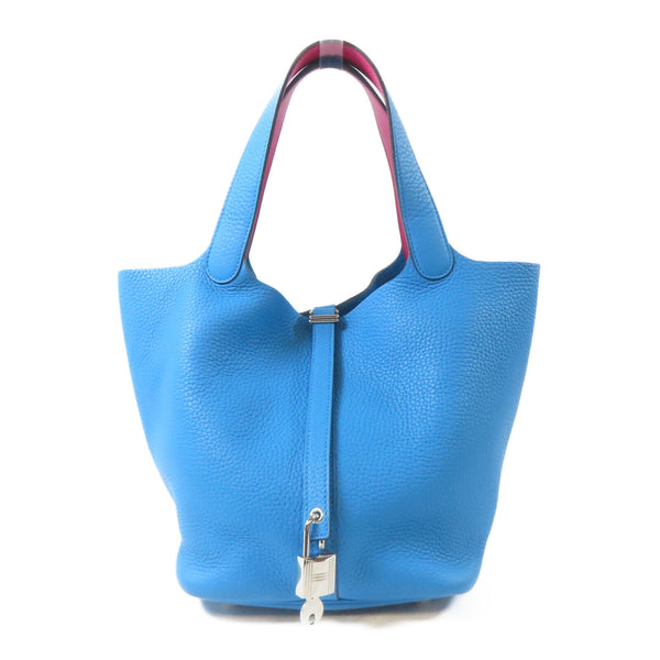 HERMES PHW Picotin MM Tote Bag Handbag Taurillon Clemence Leather Blue