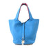 HERMES PHW Picotin MM Tote Bag Handbag Taurillon Clemence Leather Blue