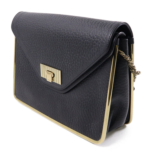 Chloe GHW Chain Shoulder Bag Calfskin Leather Black v1
