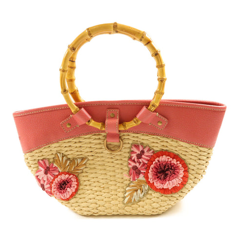 Miu Miu GHW Handbag Straw Leather Beige Pink