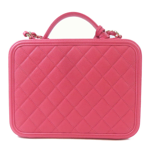 CHANEL Quilted CC GHW Vanity Case 2Way Shoulder Handbag Caviar Leather Pink