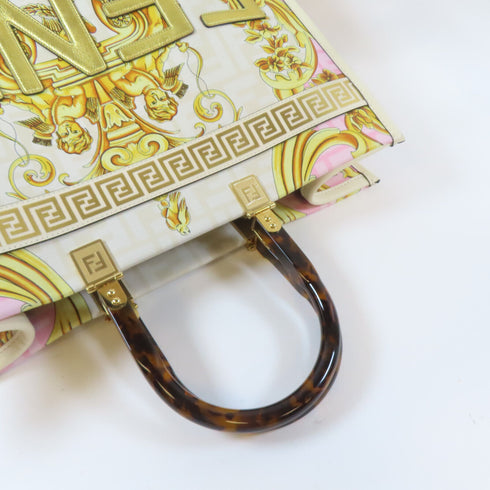 FENDI GHW Fendace 2 Way Shoulder Bag Handbag Coated Canvas White Gold Pink