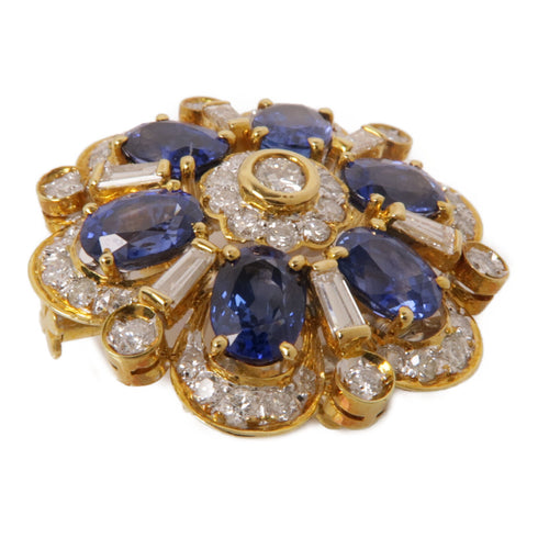 JEWELRY Sapphire Diamond Brooch 18K Yellow Gold