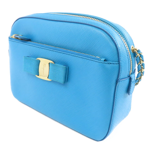 Salvatore Ferragamo GHW Shoulder Bag Crossbody Calfskin Leather Blue