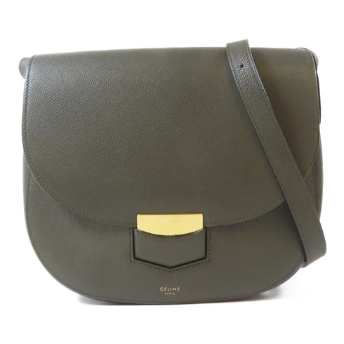 CELINE GHW Shoulder Crossbody Bag Calfskin Leather Dark Green