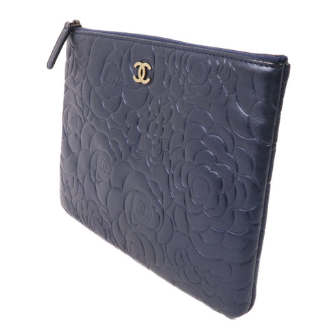 CHANEL CC GHW Clutch Second Bag Lambskin Leather Blue