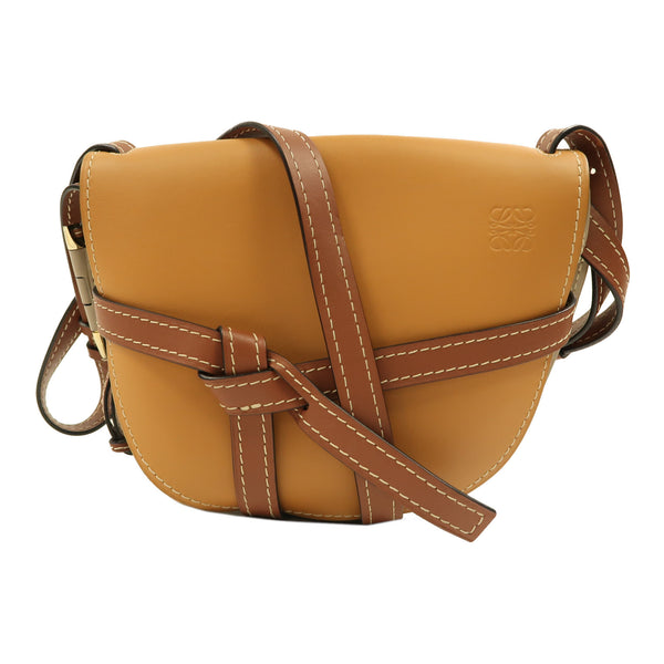 LOEWE GHW Gate Small Shoulder Bag Calfskin Leather Beige/Brown