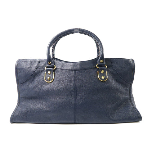 BALENCIAGA GHW Part Time 2 Way Shoulder Handbag 390159 Calfskin Leather Navy