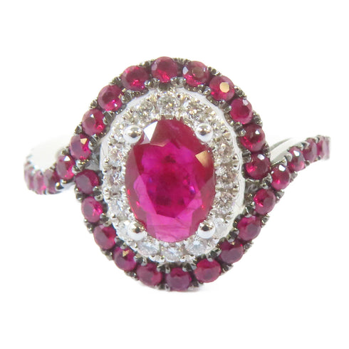FINE JEWELRY 0.79ct/0.65ct Ruby 0.14ct Diamond Ring 18K White Gold US#6