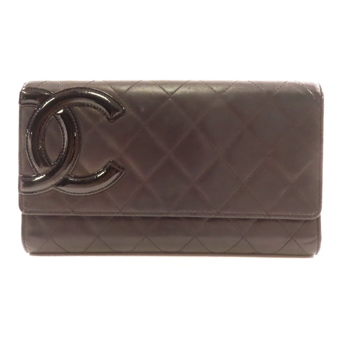 CHANEL Quilted CC SHW Cambon Long Wallet Calfskin Leather Black