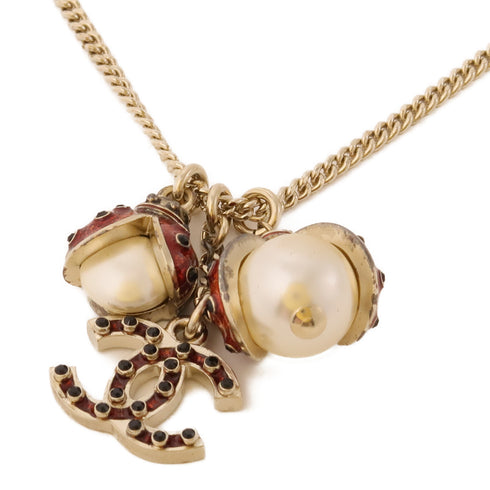 CHANEL CC Necklace Metal Gold Red White