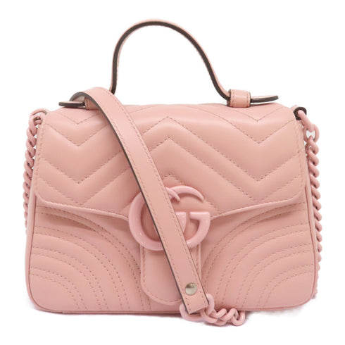 GUCCI GG GG Marmont 2 Way Chain Shoulder Bag 702563 Calfskin Leather Pink