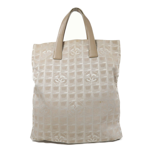 CHANEL CC New Travel Line Tote Bag Handbag Nylon Beige