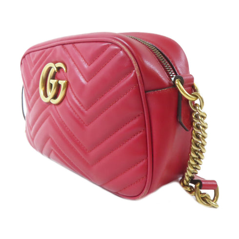 GUCCI GG GHW GG Marmont Small Shoulder Bag 447632 Calfskin Leather Red