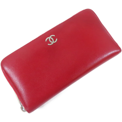 CHANEL CC SHW Long Wallet Calfskin Leather Red
