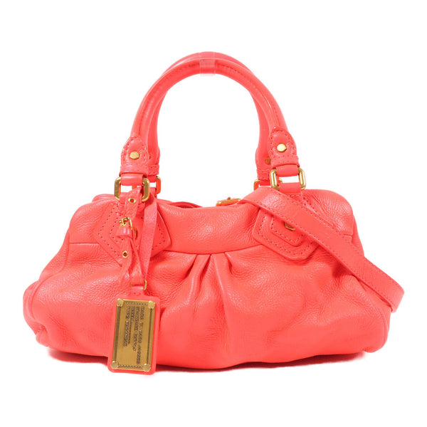 MARC JACOBS GHW 2 Way Shoulder Bag Calfskin Leather Fluorescent Pink