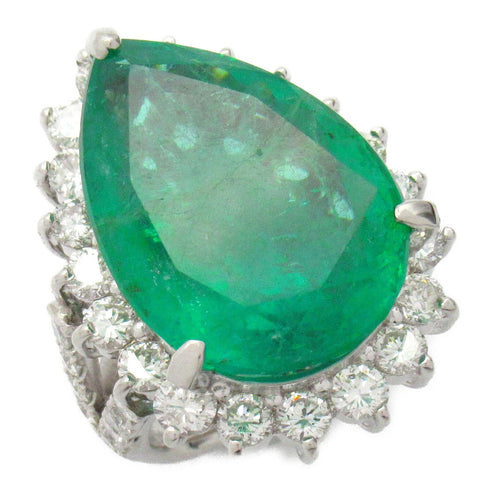 FINE JEWELRY 23.613ct Emerald 3.96 Diamond Ring PT900 Platinum Used...