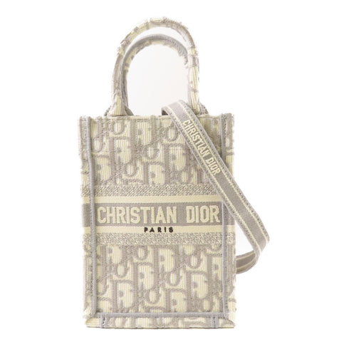 Christian Dior CD GHW Mini Book Tote 2 Way Shoulder Bag Canvas Gray White