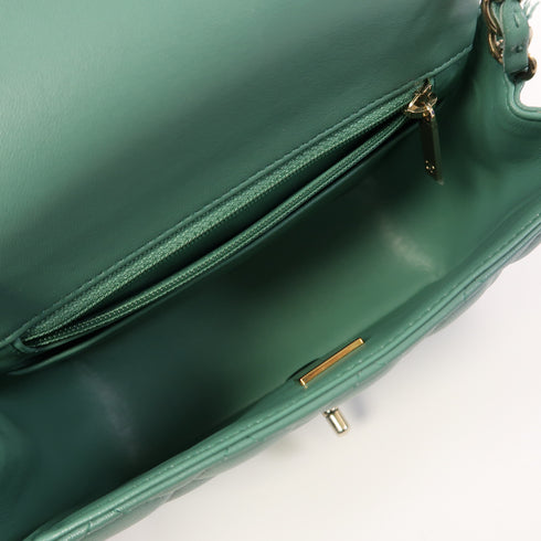 CHANEL Quilted CC GHW Mini Classic 17 Chain Shoulder Bag Lambskin Leather Green