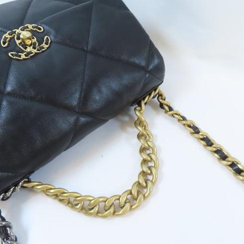 CHANEL CC GHW C19 Chain Shoulder Bag Lambskin Leather Black