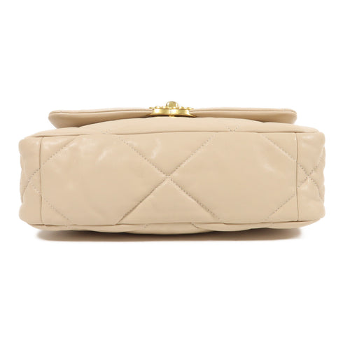 CHANEL CC C19 Small 2 Way Chain Shoulder Bag Calfskin Leather Beige