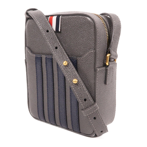 THOM BROWNE GHW Shoulder Bag MAG432A Calfskin Leather Dark Grey