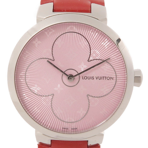 LOUIS VUITTON LV Tambour Quartz Watch QIG08 Leather Pink