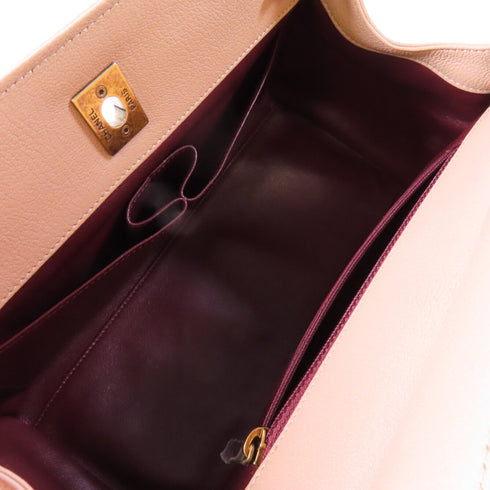 CHANEL Herringbone CC GHW Chain Shoulder Bag Calfskin Leather Beige