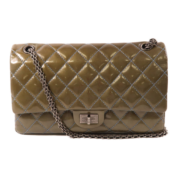 Chanel CC 2.55 Chain Shoulder Bag Patent leather Olive Green/Blue