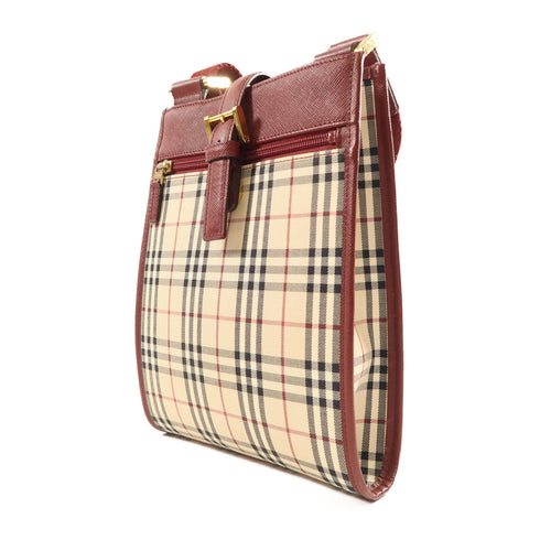 BURBERRY GHW Shoulder Bag Red/Beige/Wine Canvas
