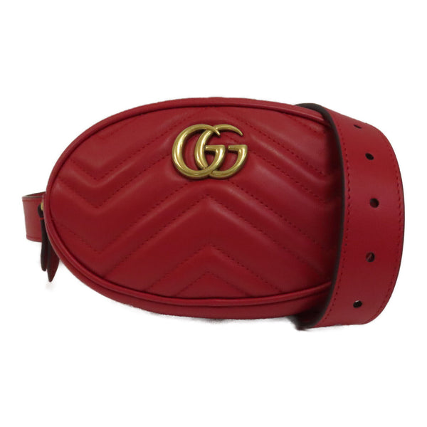 GUCCI GG GHW GG Marmont Belt Bag 476434 Calfskin Leather Red