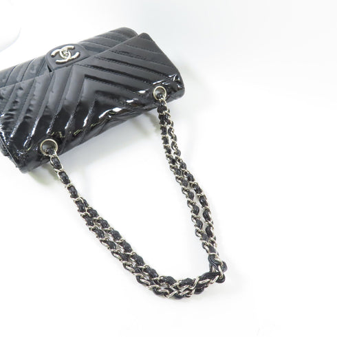 CHANEL CC SHW Classic 25 Chain Shoulder Bag Patent Leather Black