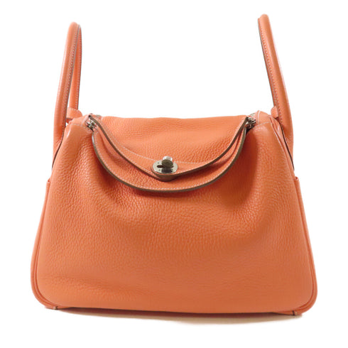 HERMES PHW Lindy 30 Shoulder Bag Clemence Leather Orange Flamingo