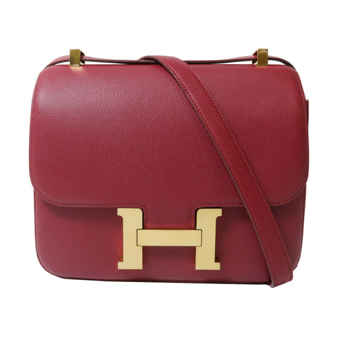 HERMES GHW Constance 24 Shoulder Bag Epsom Leather Rubis Red