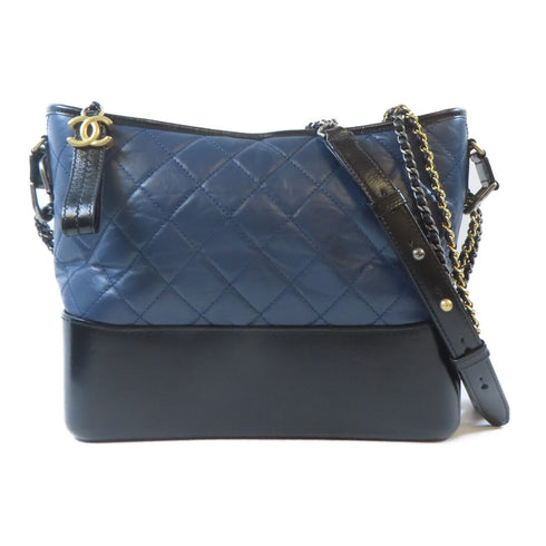 CHANEL Quilted CC Gabrielle Chain Shoulder Bag Calfskin Navy Black