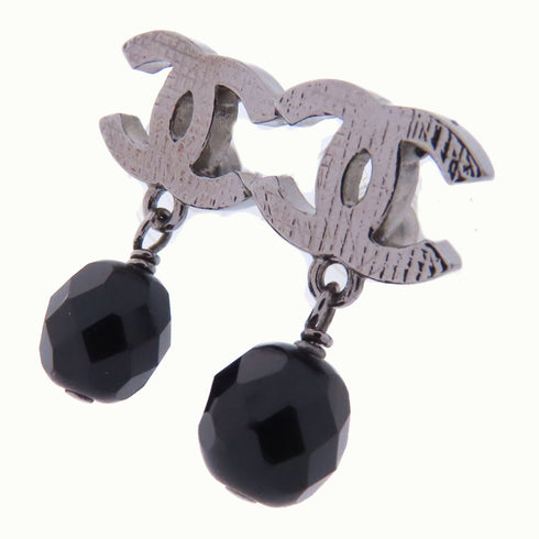CHANEL CC Earrings Accessories PVC Metal Silver Black