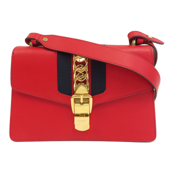 GUCCI GG GHW Sylvie Shoulder Bag 421882 Calfskin Leather Red