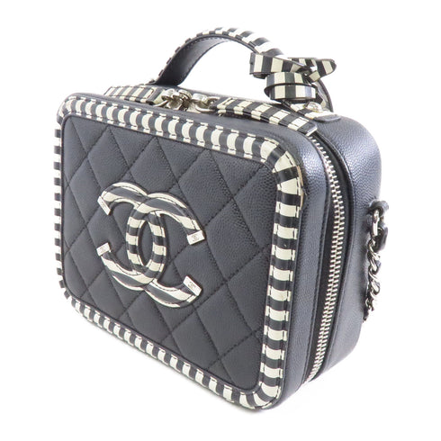 CHANEL Quilted CC SHW Chain Shoulder Bag Leather Black/White