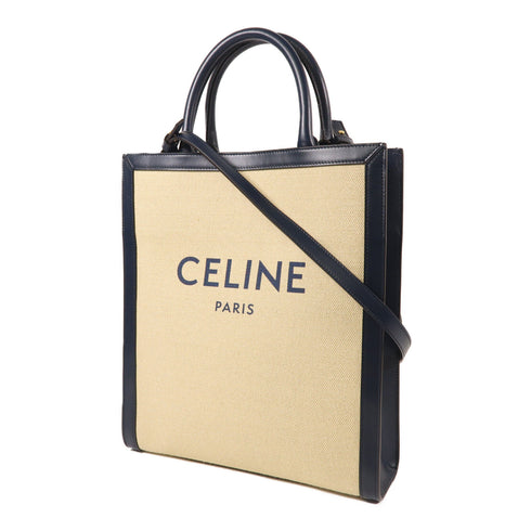 CELINE GHW Vertical Cabas 2 Way Shoulder Tote Bag Canvas Beige/Blue