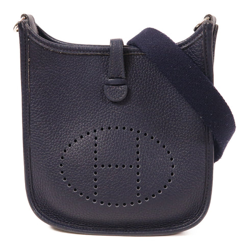 HERMES PHW Evelyne TPM Shoulder Bag Taurillon Clemence Leather Bleu Nuit