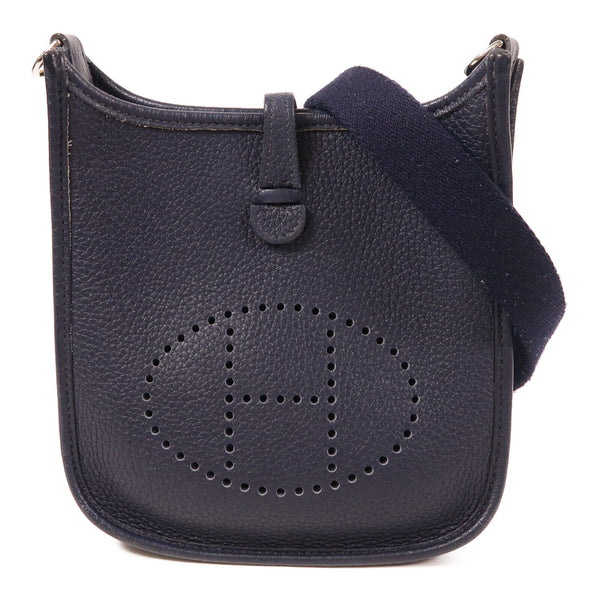 HERMES PHW Evelyne TPM Shoulder Bag Taurillon Clemence Leather Bleu Nuit