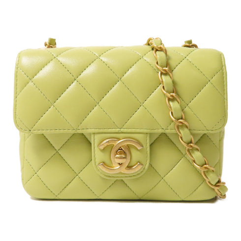 CHANEL Quilted CC GHW Chain Shoulder Bag AS3738 Lambskin Leather Green