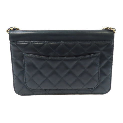 CHANEL Quilted CC GHW Chain Shoulder Bag Calfskin Leather Dark Green