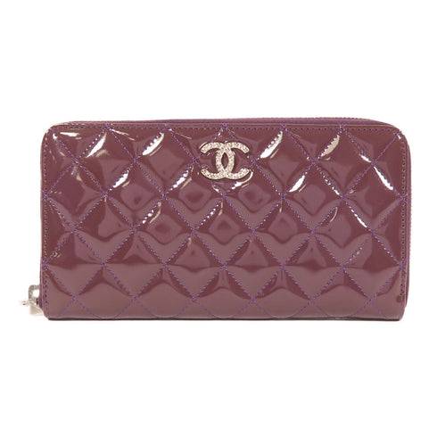 CHANEL CC SHW Long Wallet Patent Leather Purple
