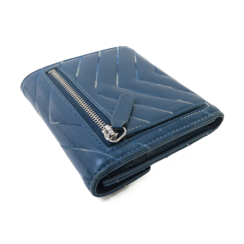 CHANEL Herringbone CC SHW Wallet Calfskin Leather Blue