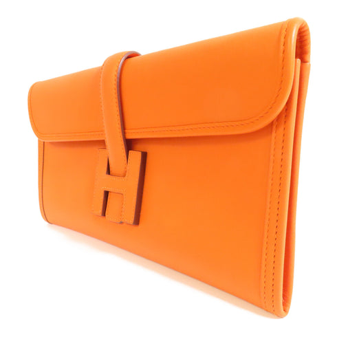 HERMES Jige Clutch Bag Veau Swift Leather Orange