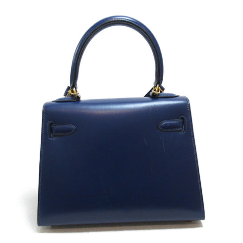 HERMES GHW Mini Kelly 2way Handbag Box Calf Leather Blue Used Y 1995
